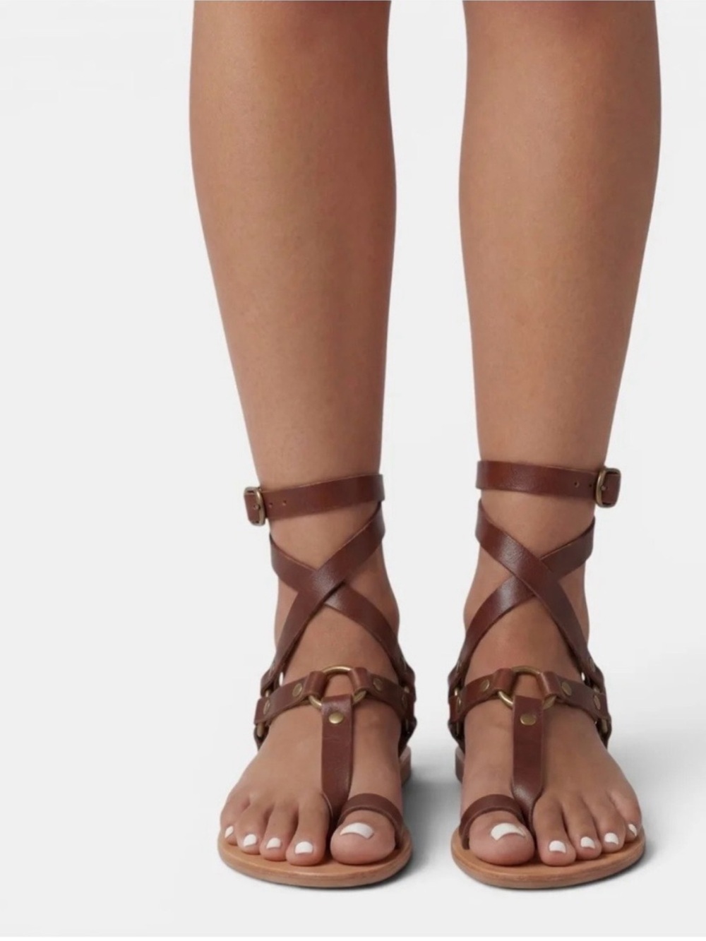 Ankle-Strap Brown Leather Gladiator Sandals for Women